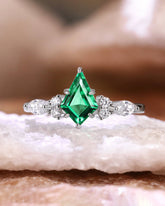 ZENOBIA Kite Cut Emerald Diamonds Cluster Engagement Ring